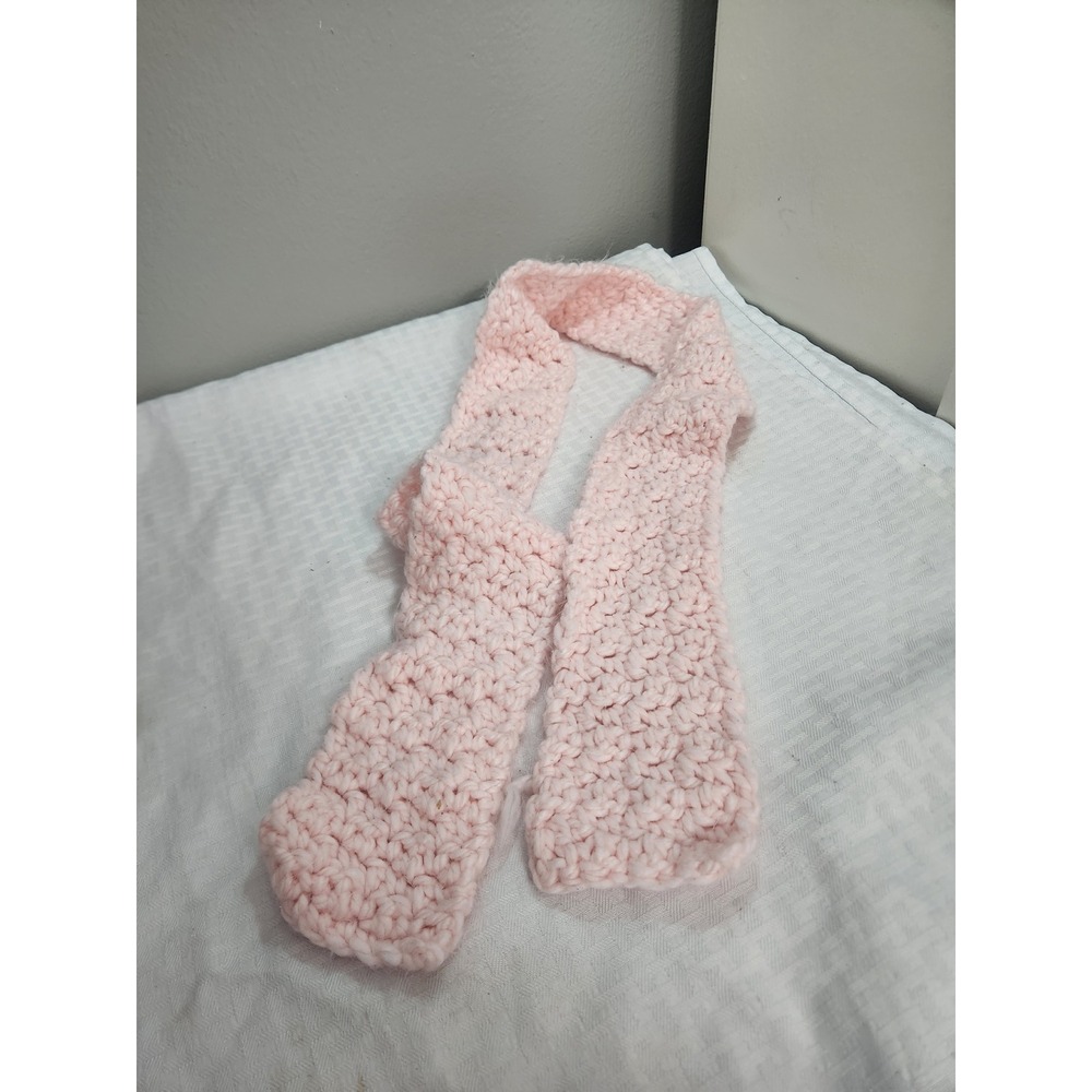Handmade Chunky Knit Scarf Pastel Pink Crochet Winter Neck Warmer Cozy Soft